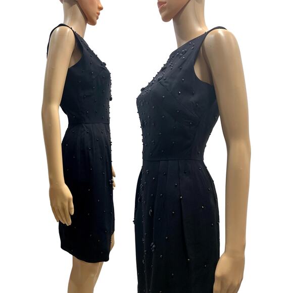 60s Black Beaded Cocktail Dress | Mid Century MOD Wiggle Dress LBD| Fits XS/S - Picture 10 of 12